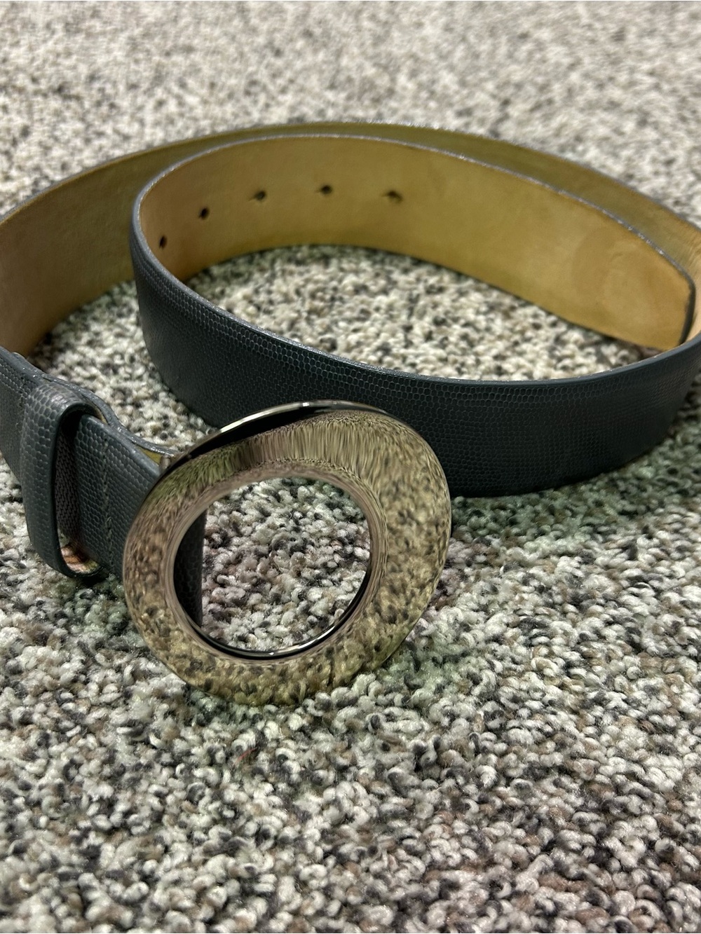 Carlisle Womens Leather Belt Embossed Animal Print Medium Wide Grey